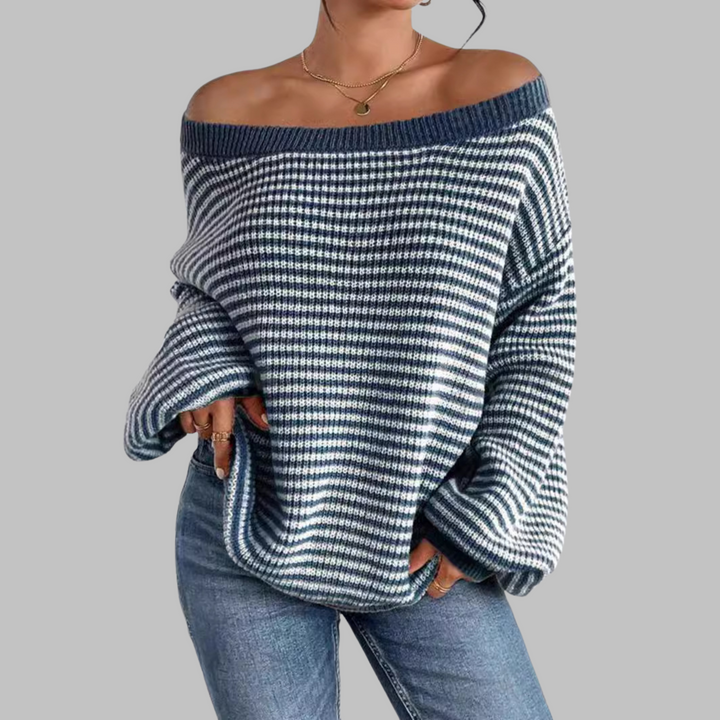 SURI™ - Casual Striped Drop Shoulder Long Sleeve Sweater