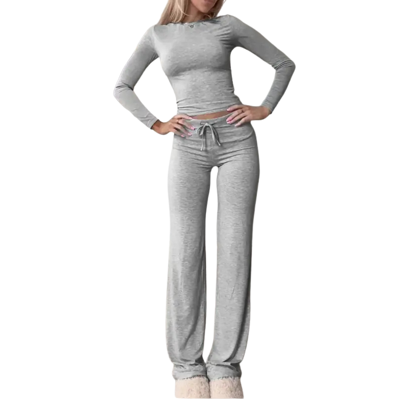 CECILY™ – Slim Fit Long Sleeve Crop Tee & Pants Matching Set