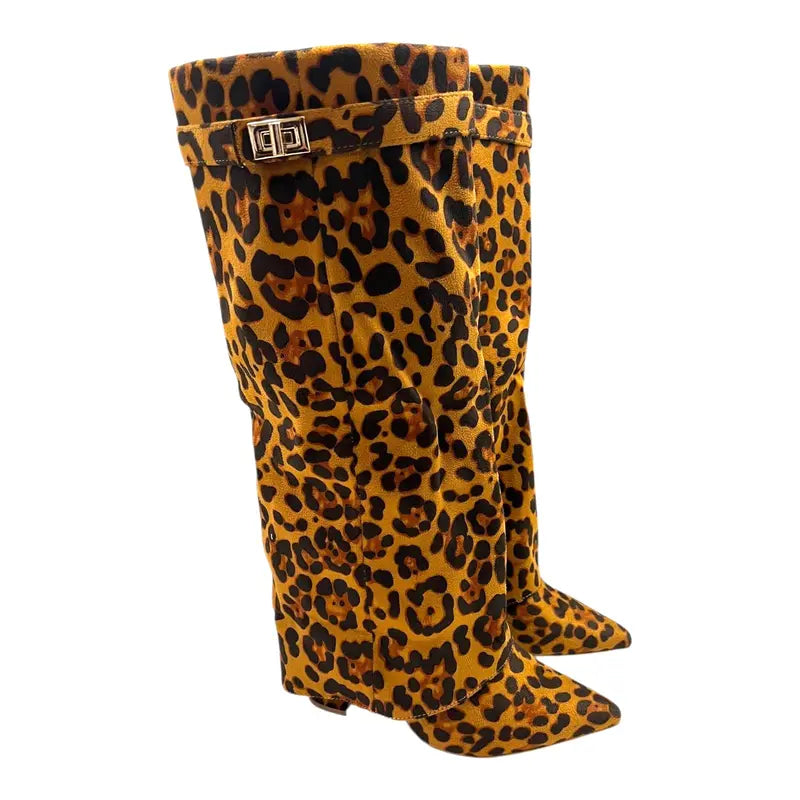 SARAH™ - 4-Inch Heel Suede Long Heeled Fold-Over Buckle Boots for Women Stylish Walking Shoes