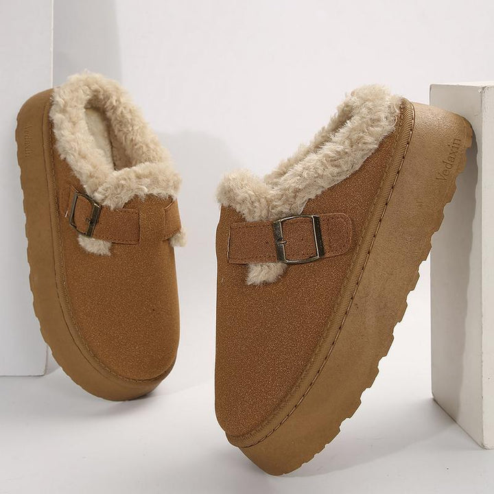 ELLA™ - Women Suede Plush Buckle Slip On Slippers Boots