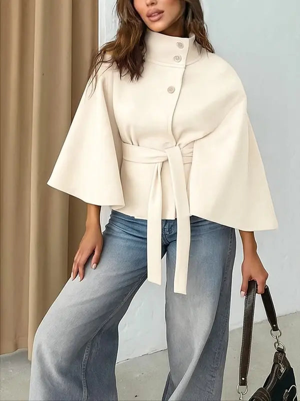 THELMA™ - Women’s Front Buckle Belted Wool Cape Coat for Fall & Winter